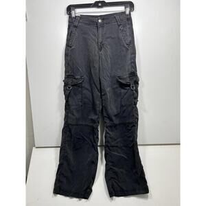 American Eagle Women’s Sz 00 Black Super High Rise Baggy Wide Leg Cargo Stretch
